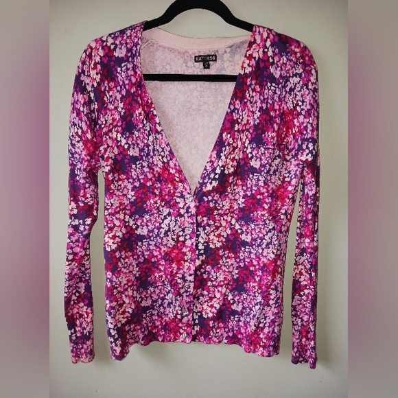 Express Floral Cardigan Sweater with Crystal Buttons - Picture 2 of 4